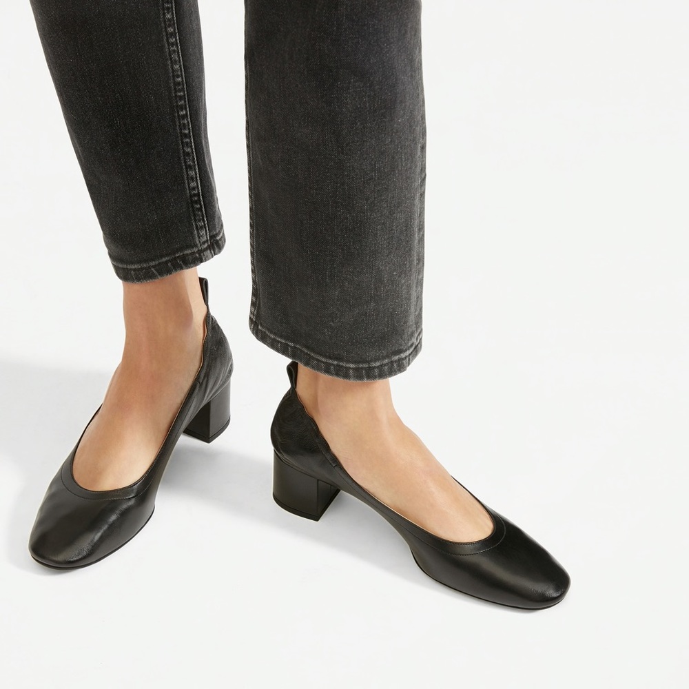 EVERLANE: The Day Heel in Black Leather, Size 8